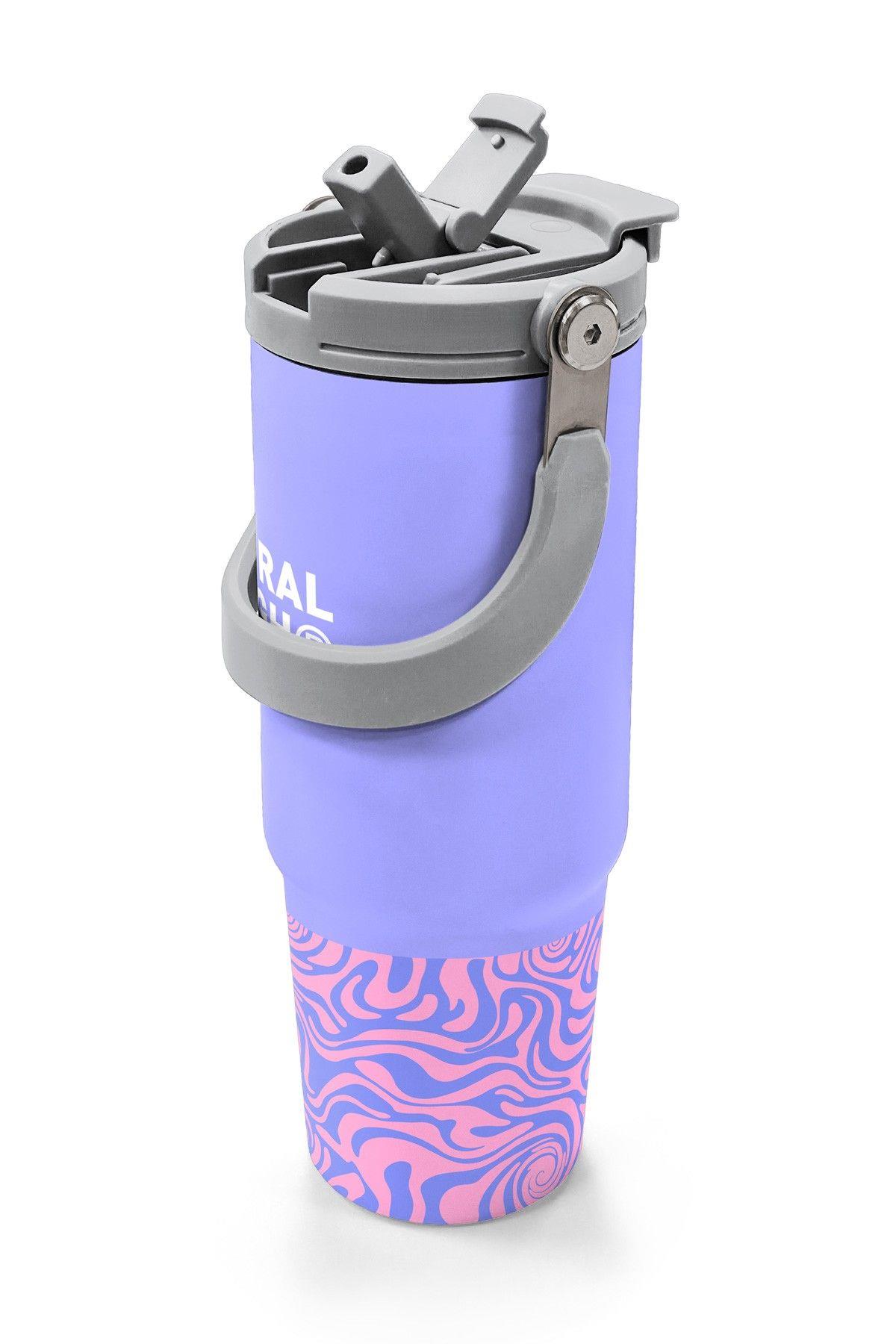 Coral High 900 ml Kız Çocuk Mor Dalga Desenli Çelik Termos /Matara - 38704