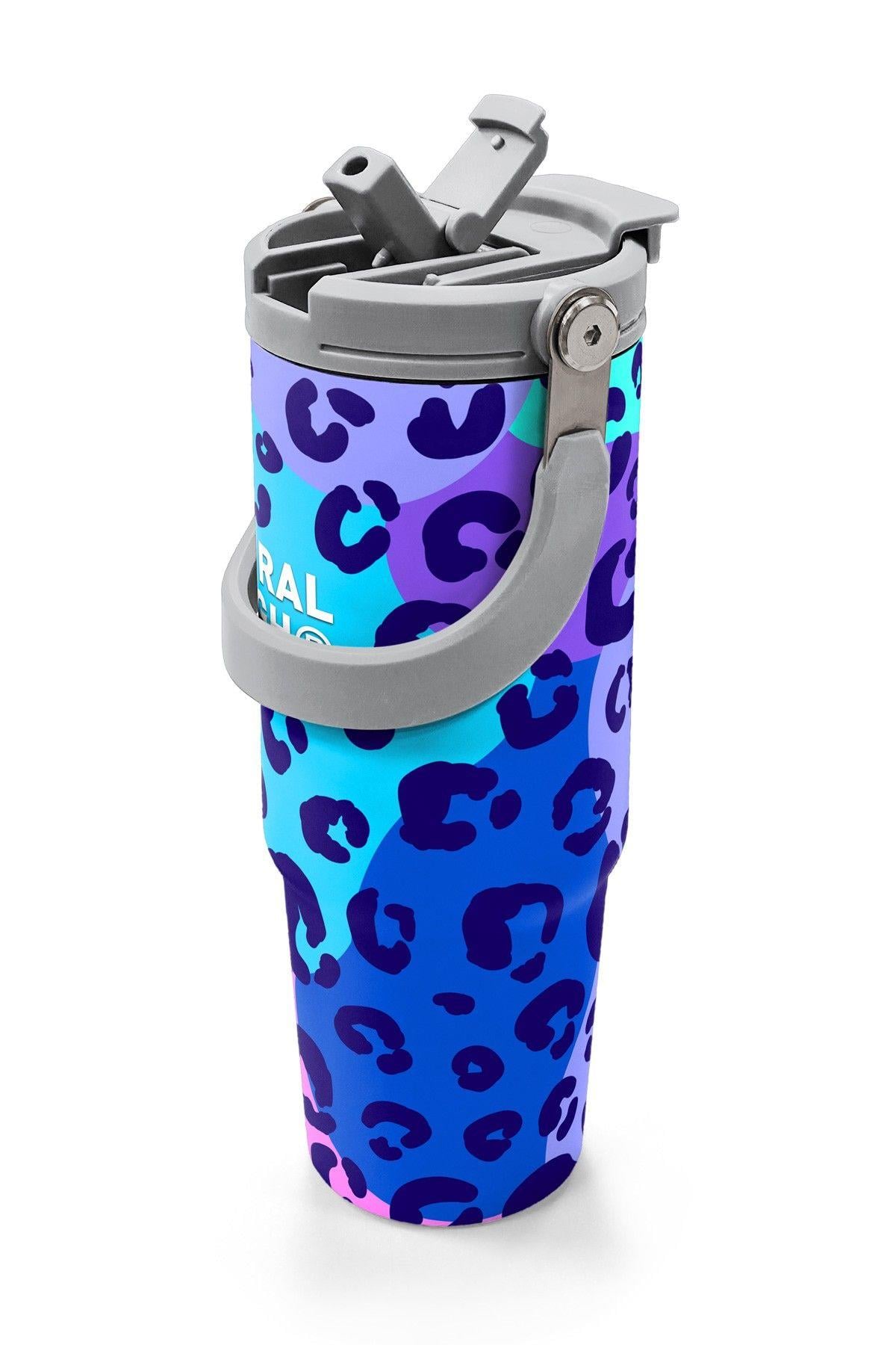 Coral High 900 ml Kız Çocuk Mor Leopar Baskılı Çelik Termos /Matara - 38709