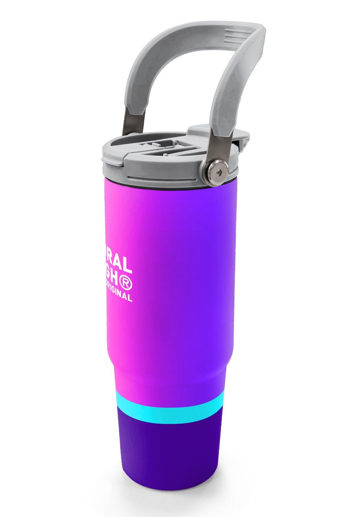 Coral High 900 ml Kız Çocuk Mor Pembe Renkli Çizgili Çelik Termos /Matara - 38723