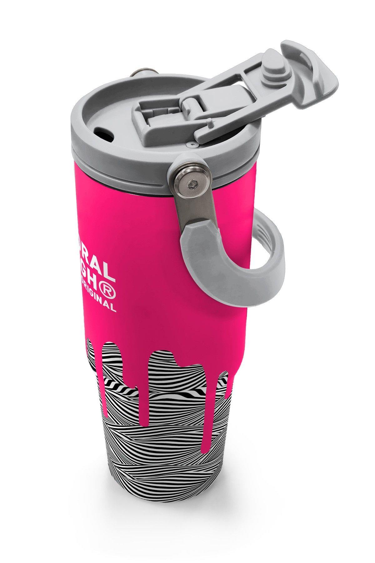 Coral High 900 ml Kız Çocuk Pembe Siyah Beyaz Boya Desenli Çelik Termos /Matara - 38718