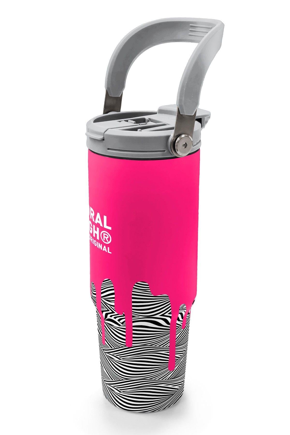 Coral High 900 ml Kız Çocuk Pembe Siyah Beyaz Boya Desenli Çelik Termos /Matara - 38718