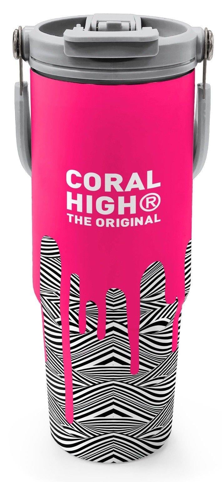 Coral High 900 ml Kız Çocuk Pembe Siyah Beyaz Boya Desenli Çelik Termos /Matara - 38718