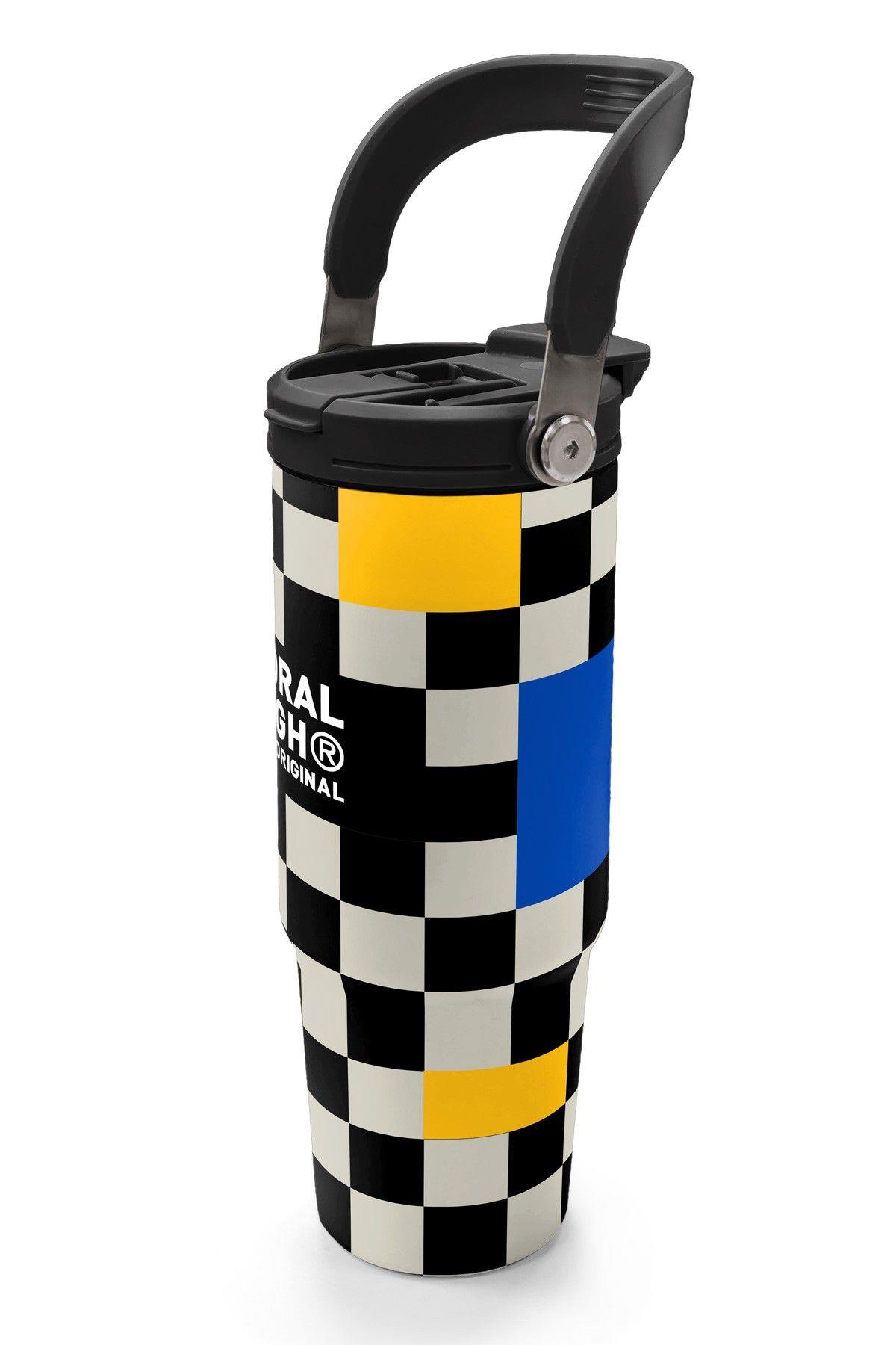 Coral High 900 ml Kız Çocuk Siyah Beyaz Dama Desenli Çelik Termos /Matara - 38703