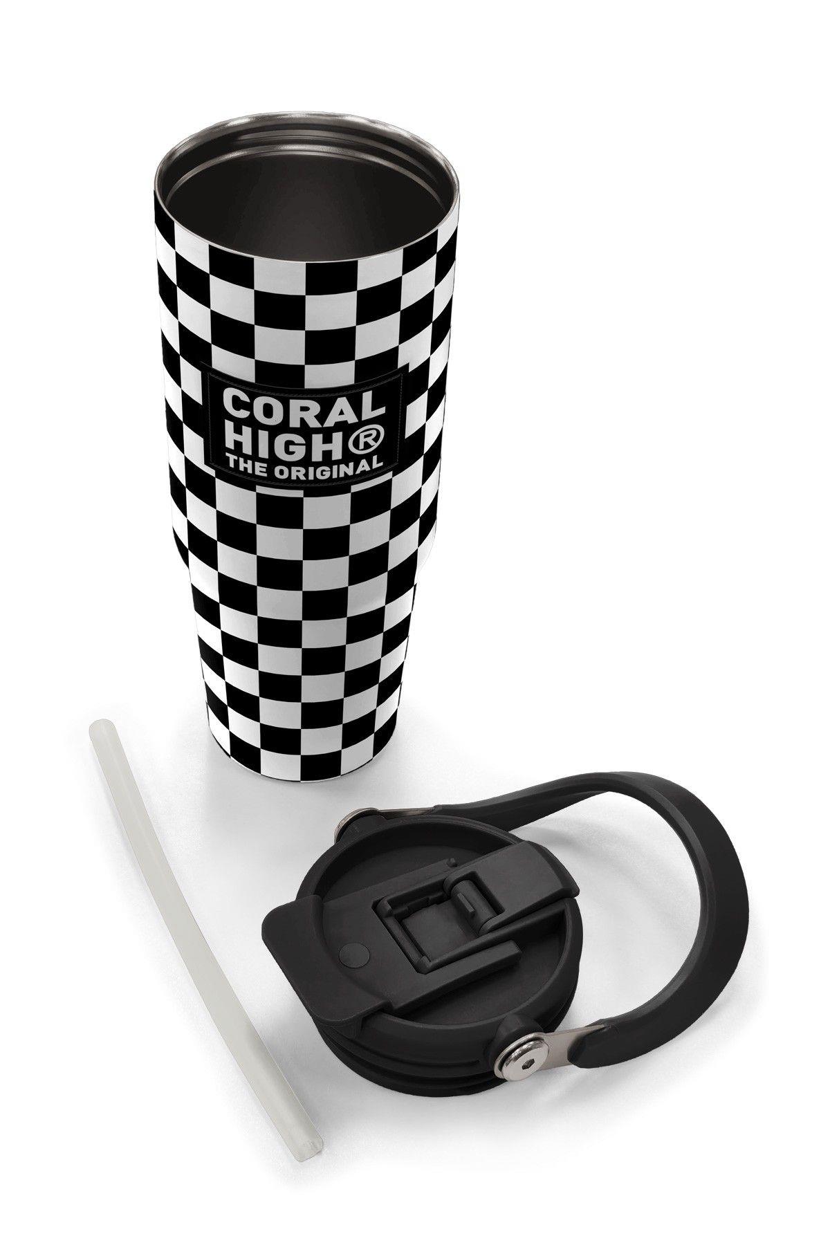 Coral High 900 ml Kız Çocuk Siyah Beyaz Dama Desenli Çelik Termos /Matara - 38717