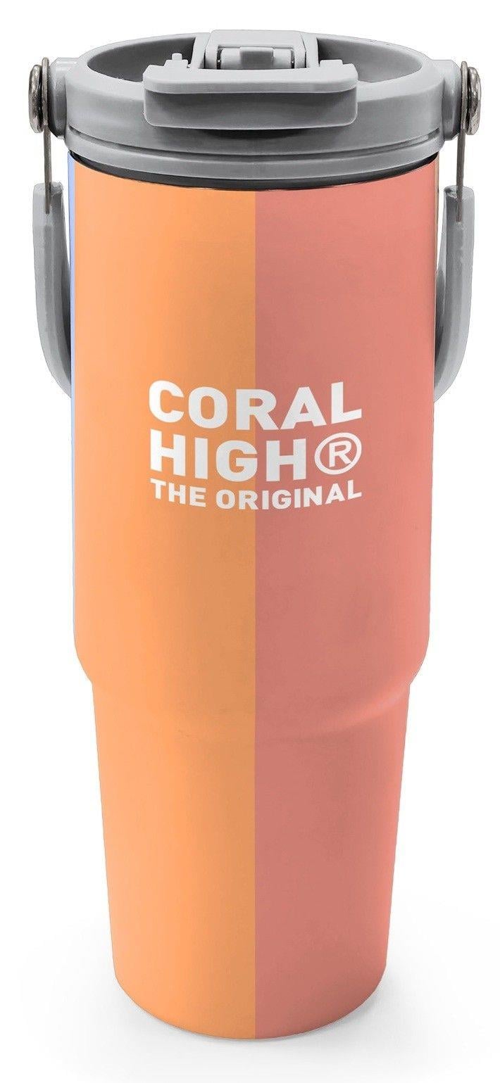 Coral High 900 ml Kız Çocuk Turuncu Sarı Mavi Renkli Çizgili Çelik Termos /Matara - 38746