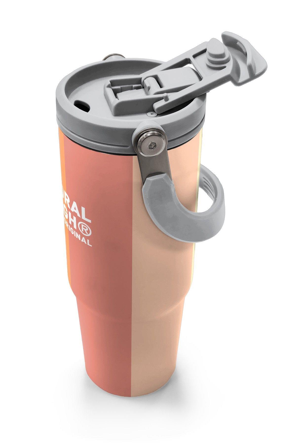 Coral High 900 ml Kız Çocuk Turuncu Sarı Mavi Renkli Çizgili Çelik Termos /Matara - 38746
