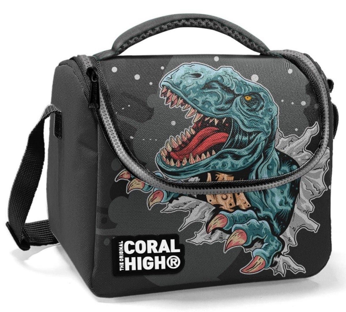 Coral High Baskılı Okul Sırt Çantası ve Beslenme Çantası Gri Dinazor - Erkek Çocuk