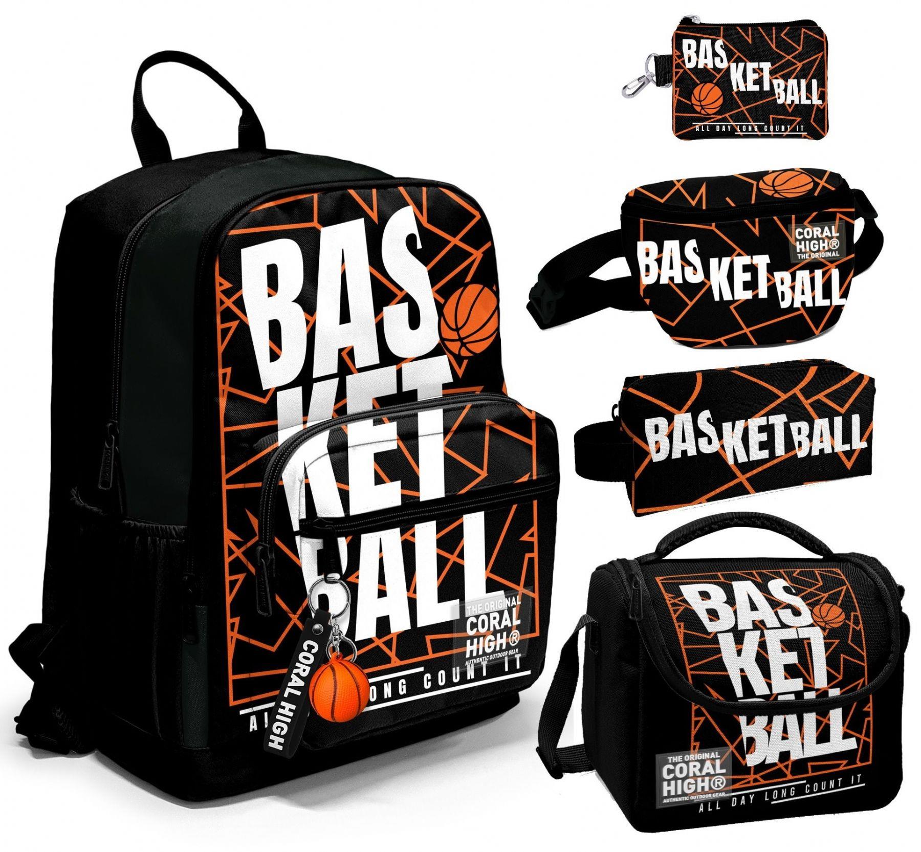 Coral High Beşli İlkokul/Ortaokul Çanta Seti - Siyah Basketbol - Erkek Çocuk