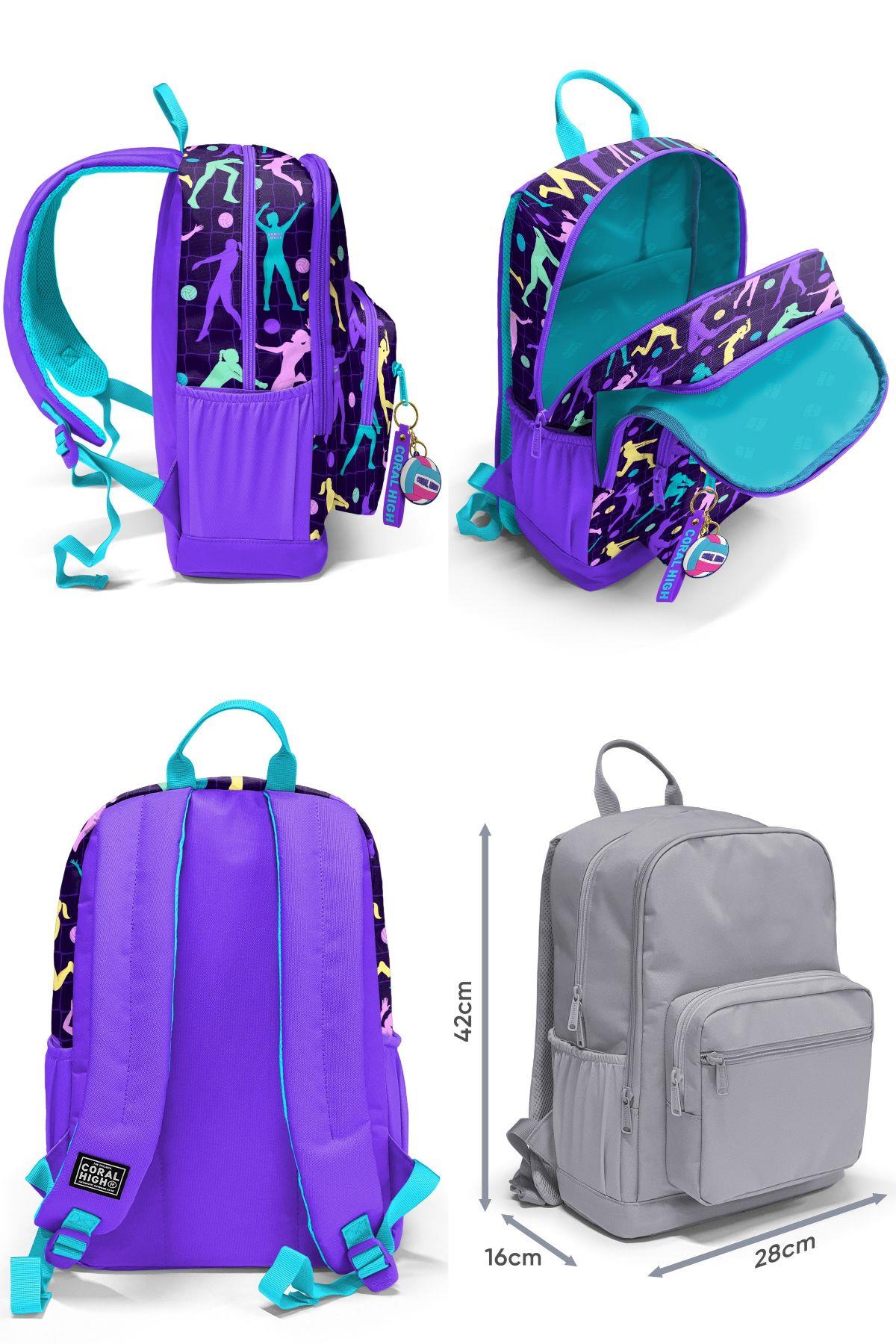 Coral High Beşli İlkokul/Ortaokul Çanta Seti - Mor Voleybol - Kız Çocuk
