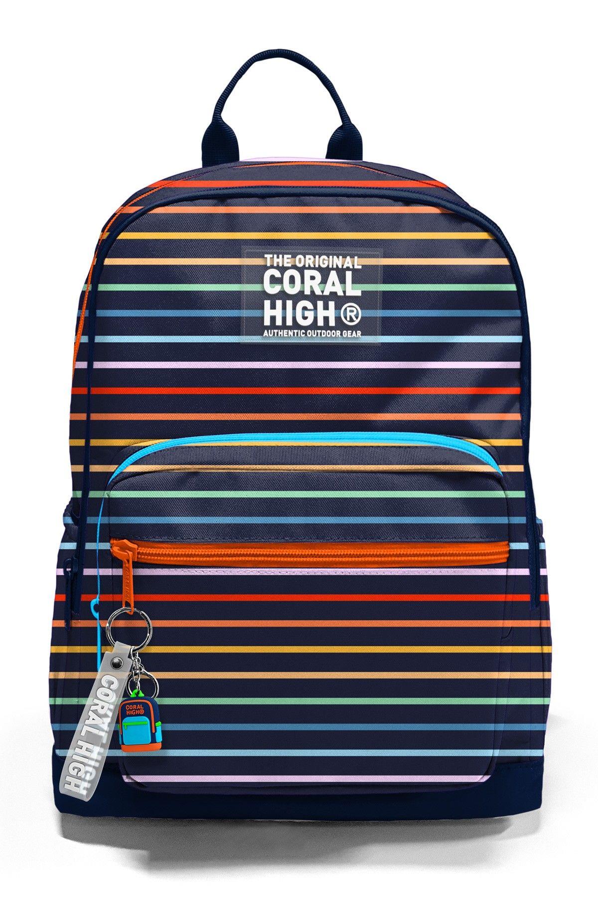 Coral High Dört Gözlü İlk ve Ortaokul Çantası - Erkek Çocuk Çok Renkli Çizgi Desenli 33231