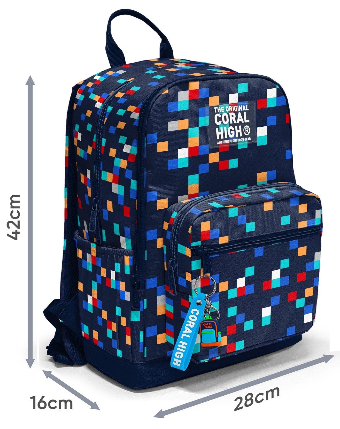 Coral High Dört Gözlü İlk ve Ortaokul Çantası - Erkek Çocuk Lacivert Çok Renli Geometrik Desenler 33235