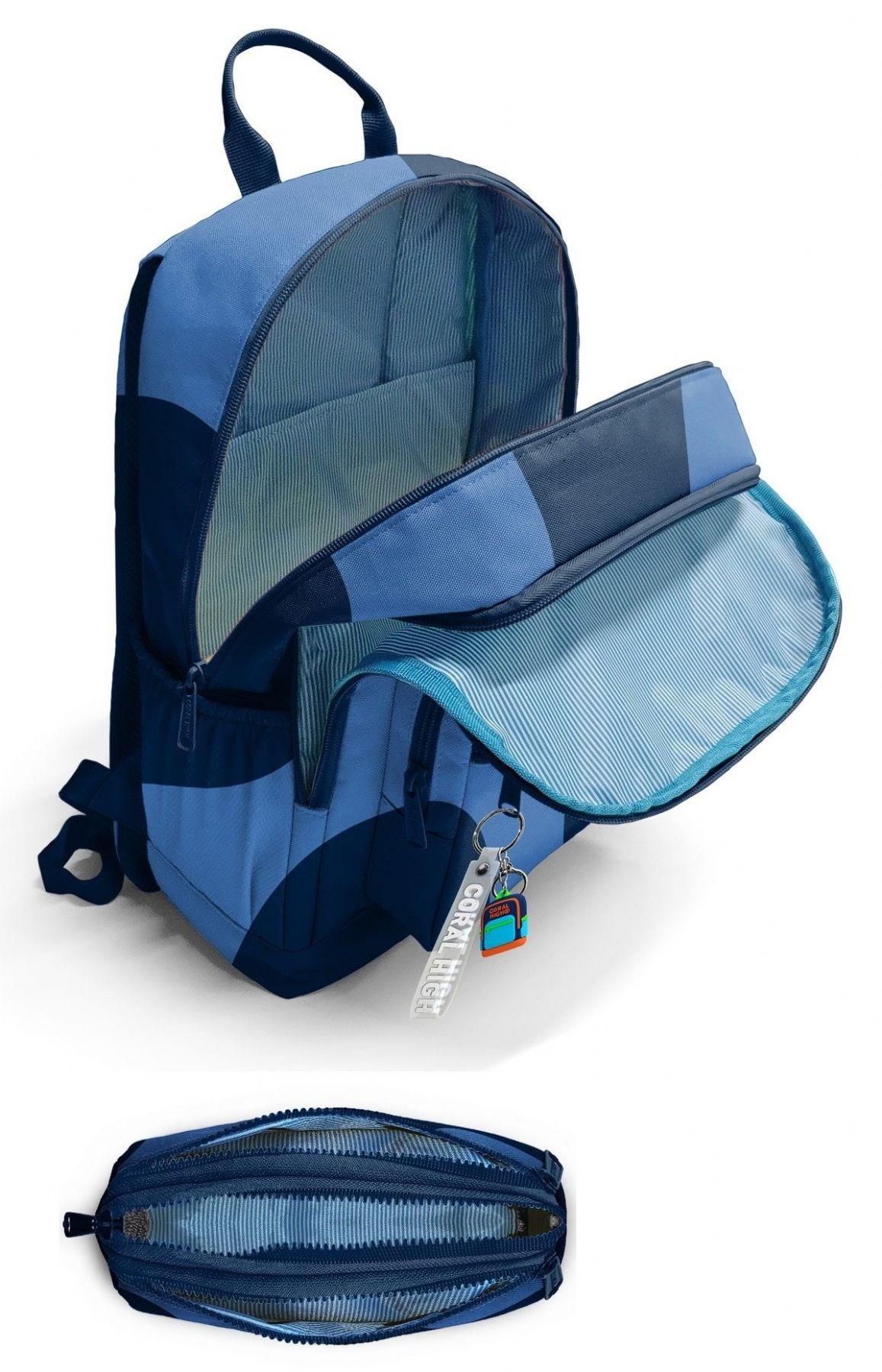 Coral High Erkek Çocuk Dört Gözlü Okul Sırt Çantası ve  Kalemlik Seti - Lacivert Mavi Renkli Çizgili - İlkokul ve Ortaokul İçin Uygun
