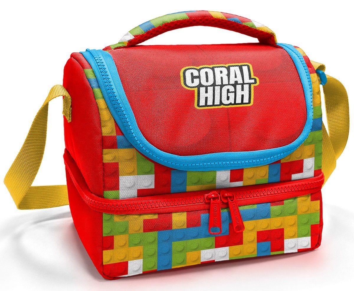 Coral High Erkek Çocuk Kırmızı Yapı Blokları Baskılı İki Katlı Okul Beslenme Çantası 37216