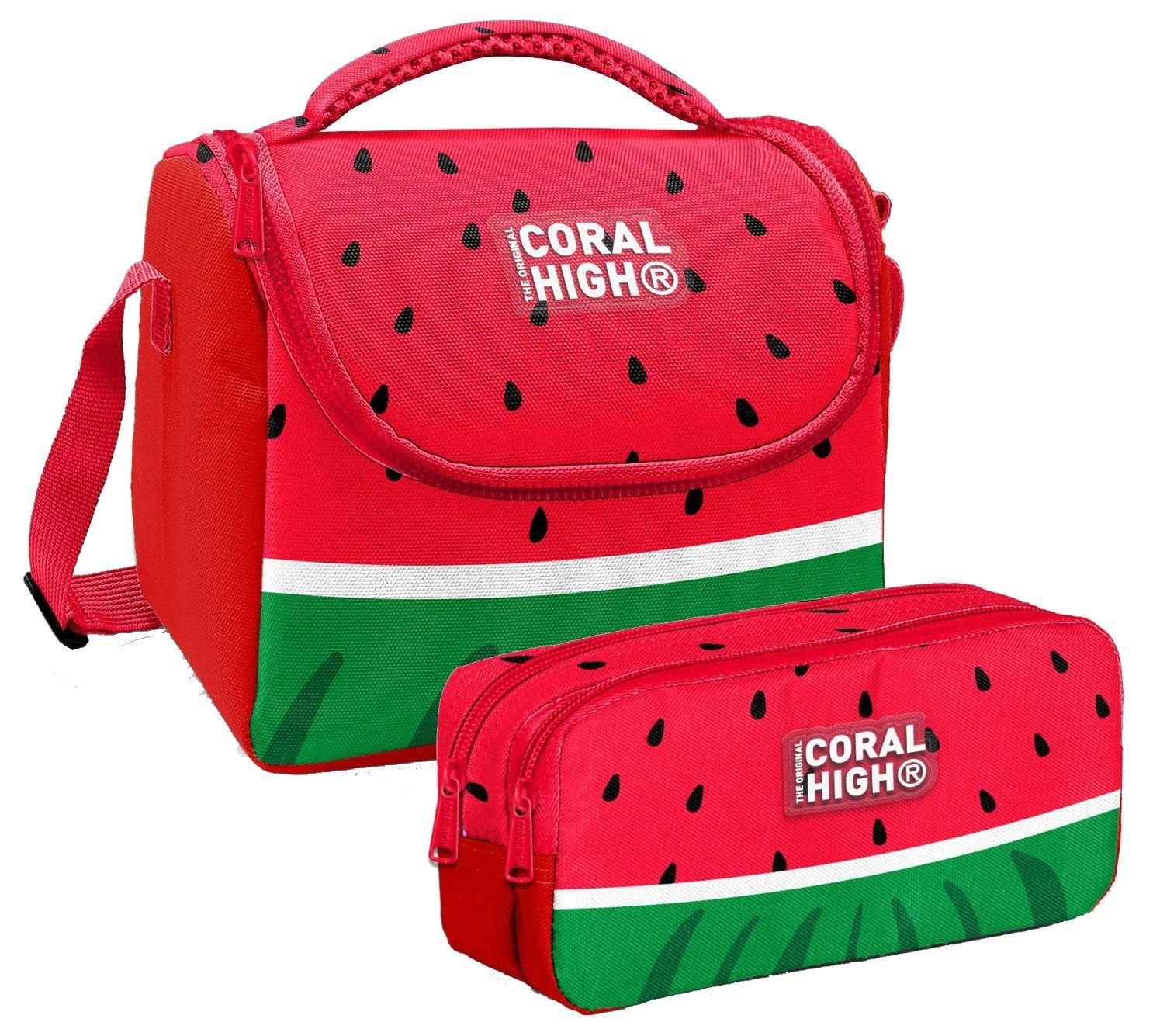 Coral High Erkek Çocuk Kırmızı Yeşil Karpuz Thermo Beslenme Çantası ve İki Bölmeli Kalemlik Seti