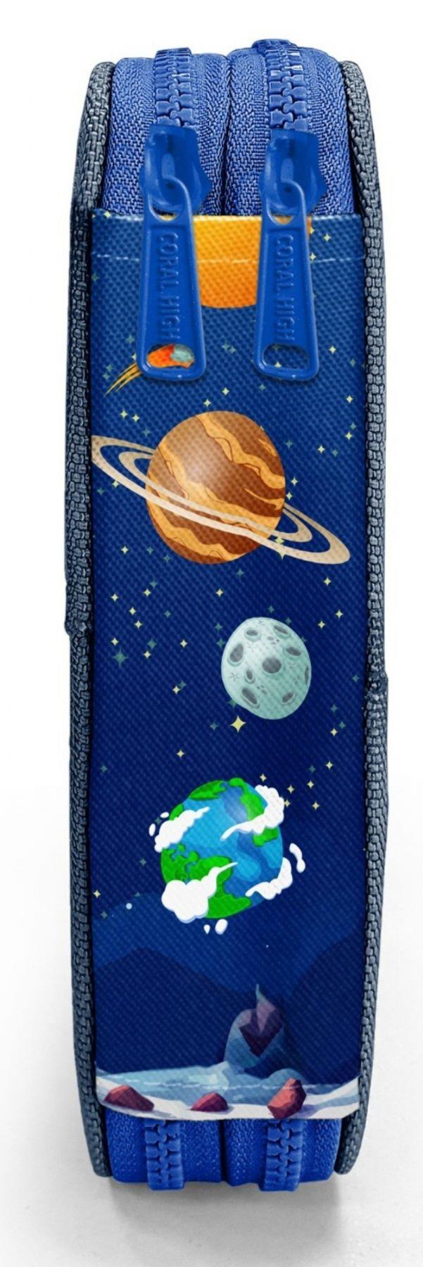 Coral High Erkek Çocuk Lacivert Beyaz Astronot Baskılı Katlı Organizer Kalemlik (Kalem Kutusu) 31116