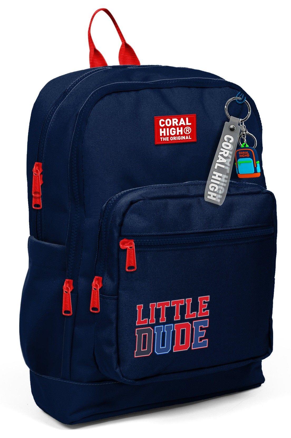 Coral High Erkek Çocuk Lacivert Kırmızı Little Dude Baskılı İlkokul Sırt Çantası (Dört Bölme) 33219