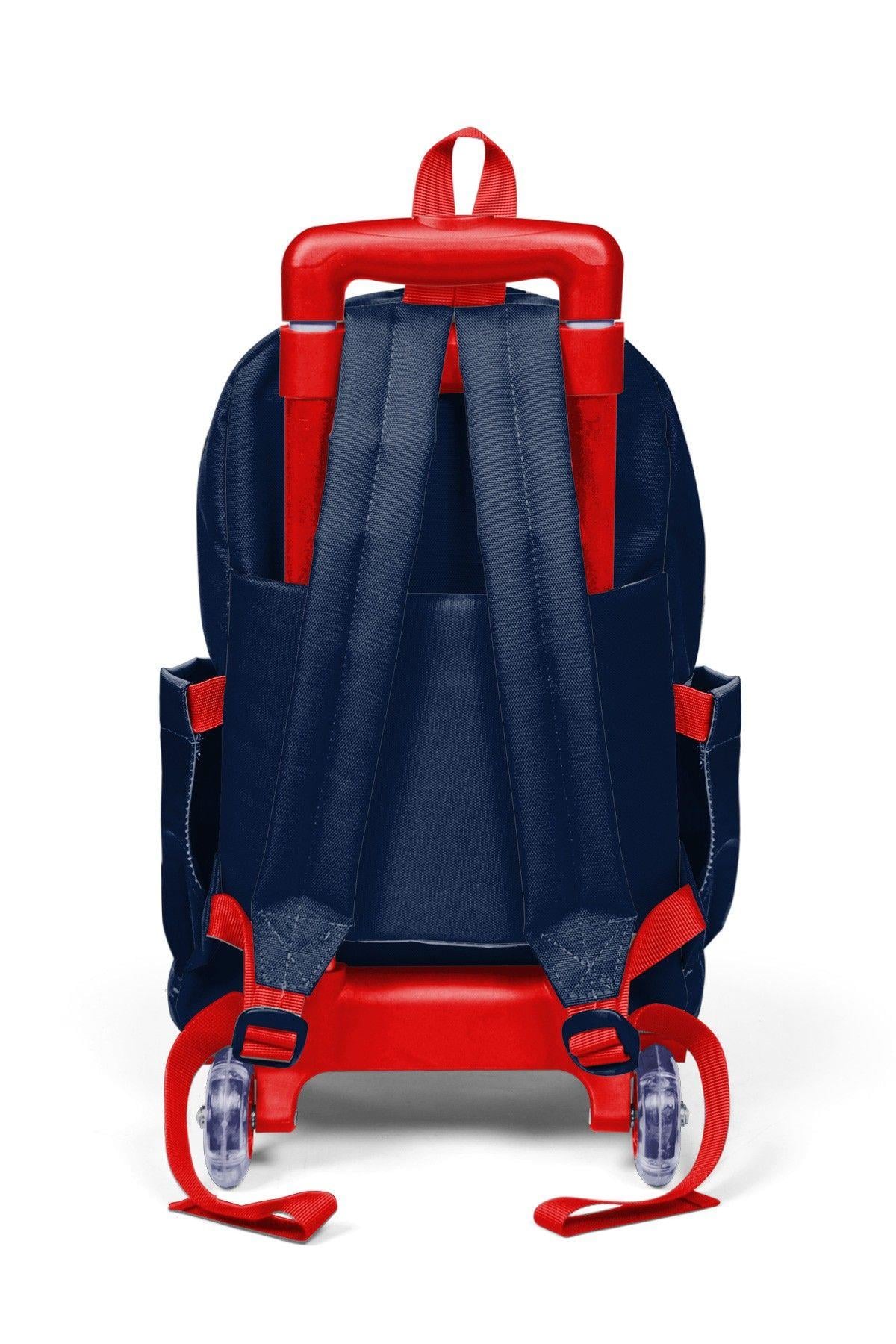 Coral High Erkek Çocuk Lacivert Kırmızı Little Dude Baskılı Işıklı Tekerlekli Çekçek Okul Çantası - 34019