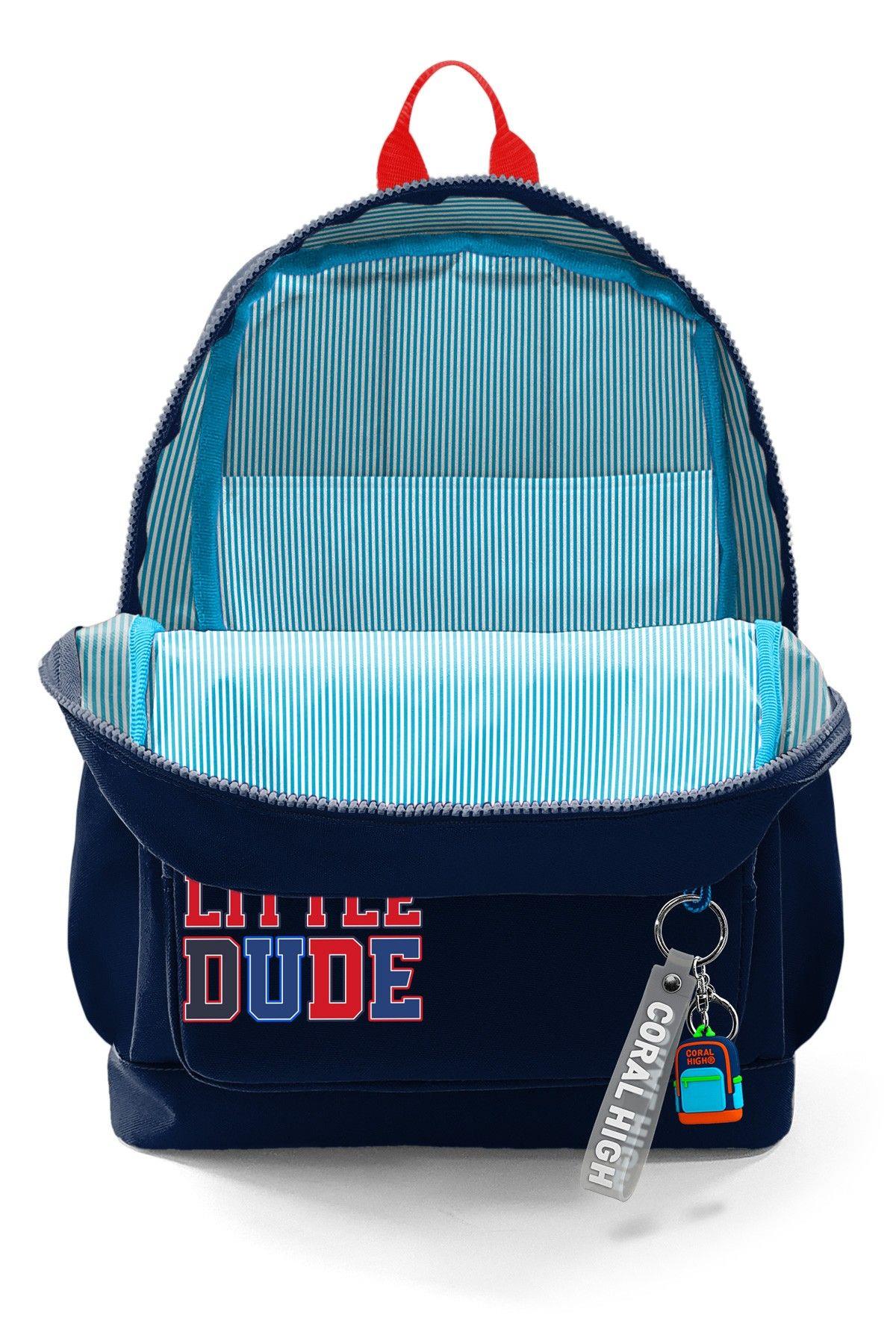 Coral High Erkek Çocuk Lacivert Kırmızı Little Dude Baskılı İlkokul Sırt Çantası (Dört Bölme) 33219