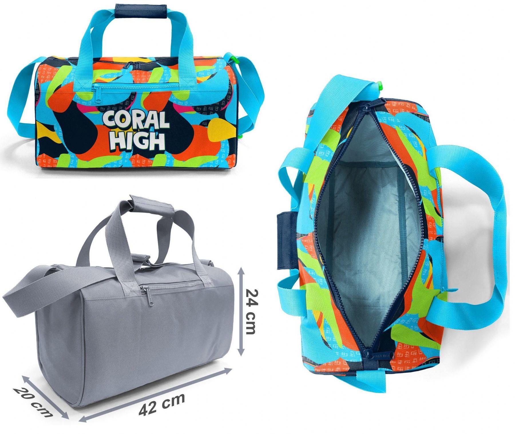 Coral High Erkek Çocuk Lacivert Mavi Grafiti Desenli Çocuk Valizi ve Seyahat/Spor Çantası Seti