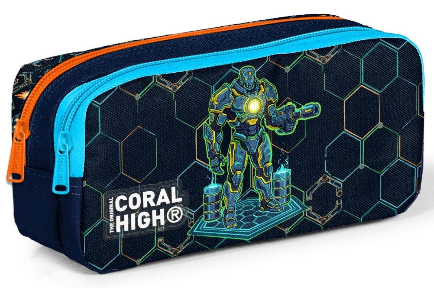 Coral High Erkek Çocuk Lacivert Robot Baskılı İki Bölmeli Kalem Çantası/Kalemlik 31046