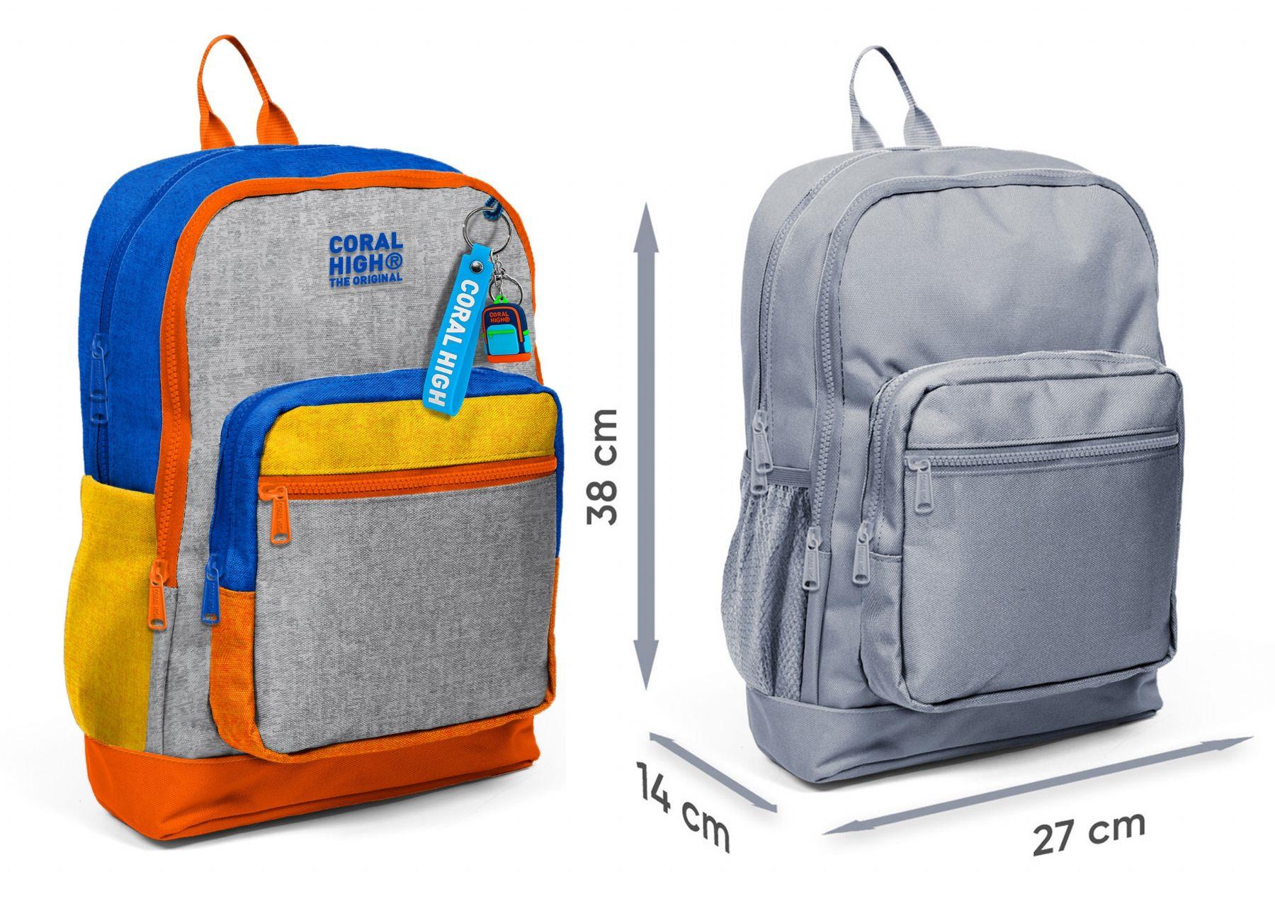 Coral High Erkek Çocuk Mavi Gri Turuncu Çizgi Desenli İlkokul Sırt Çantası (Dört Bölme) 33221