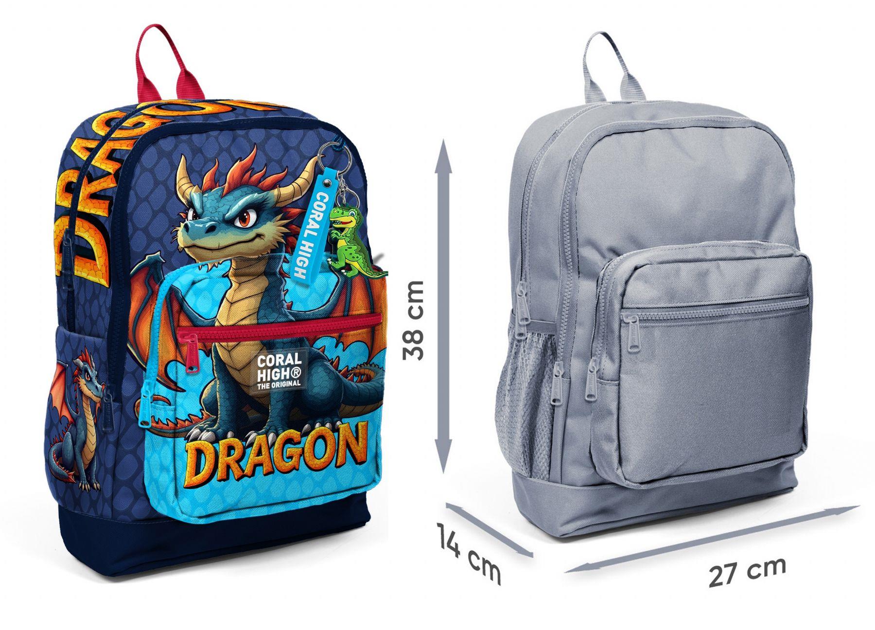 Coral High Erkek Çocuk Mavi Sarı Dragon Desenli İlkokul Sırt Çantası (Dört Bölme) 33213