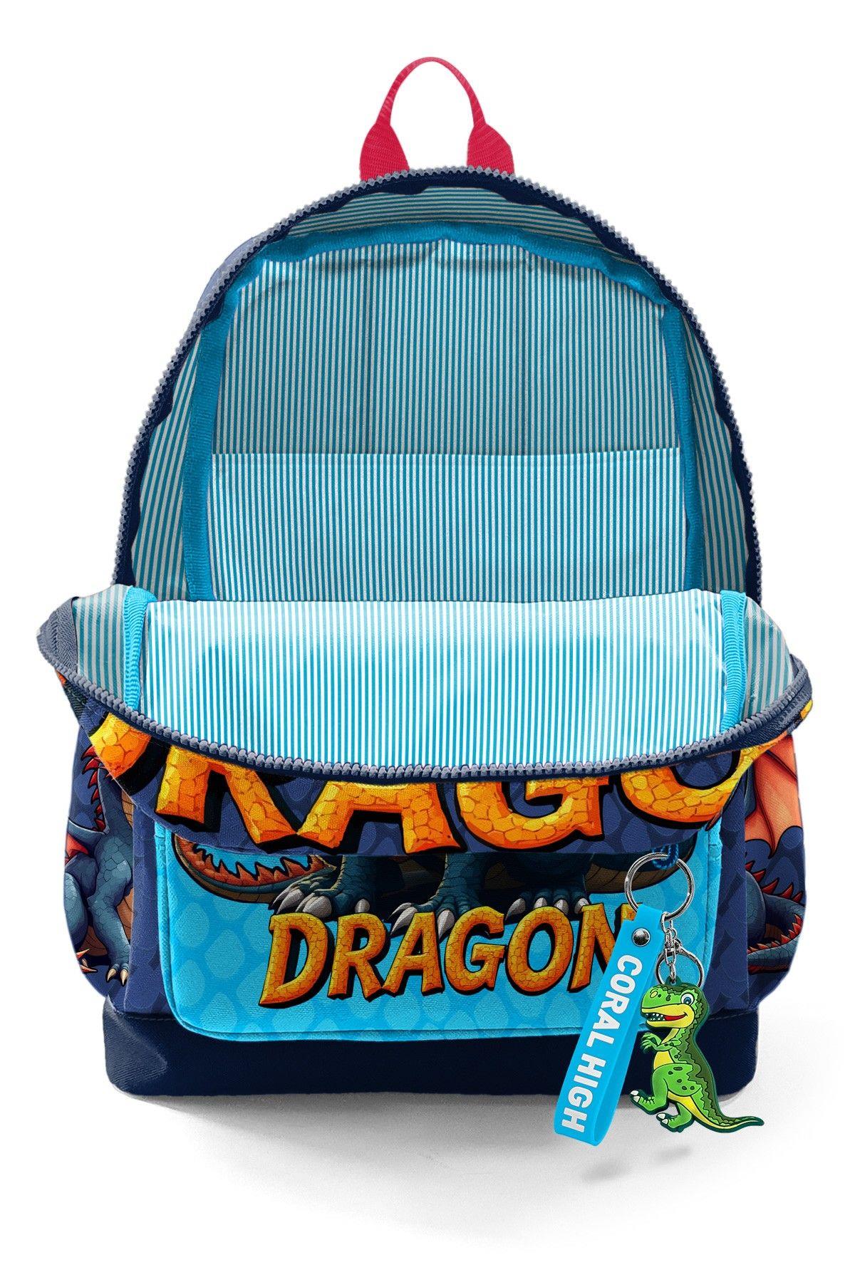 Coral High Erkek Çocuk Mavi Sarı Dragon Desenli İlkokul Sırt Çantası (Dört Bölme) 33213