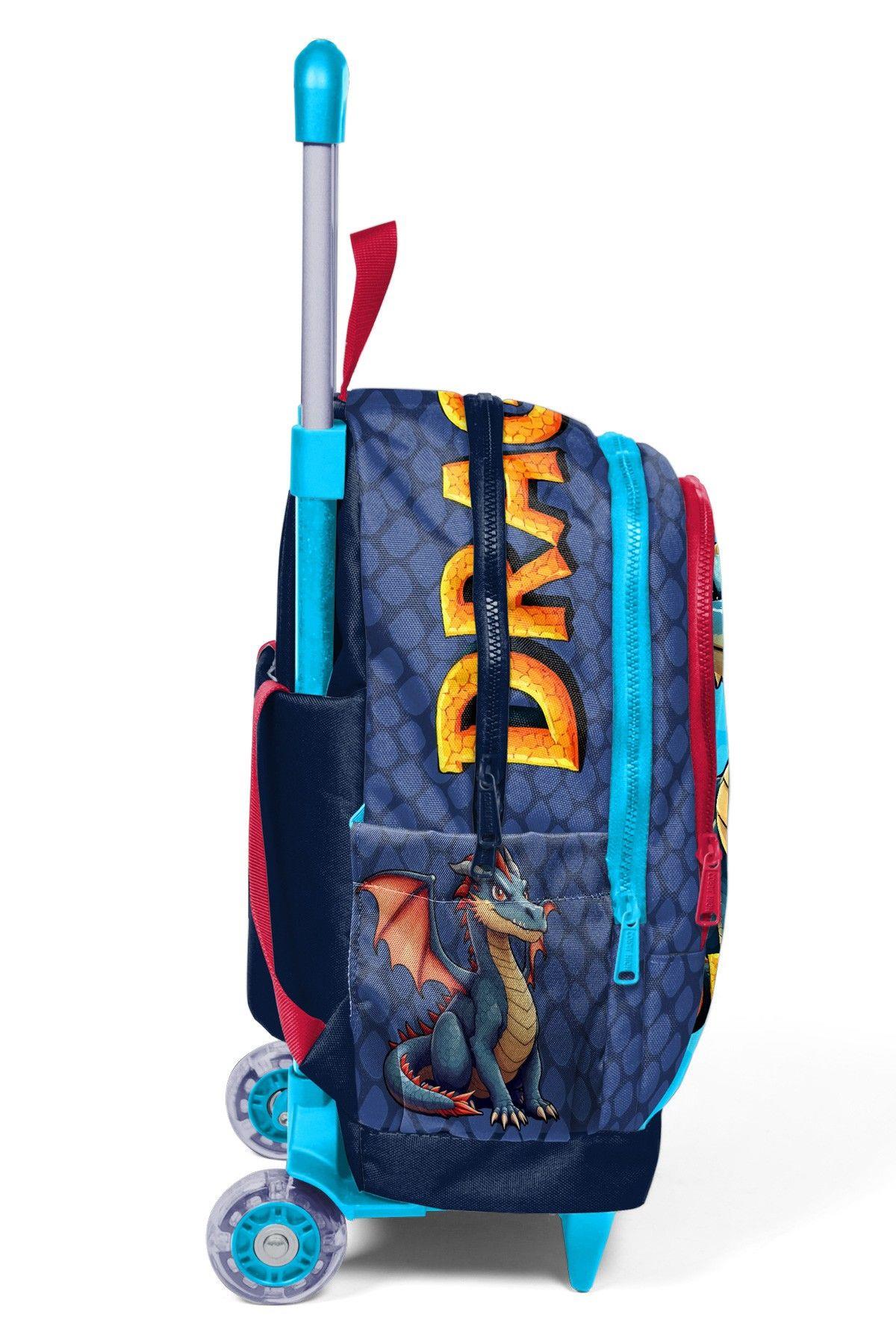 Coral High Erkek Çocuk Mavi Sarı Dragon Desenli Işıklı Tekerlekli Çekçek Okul Çantası - 34013