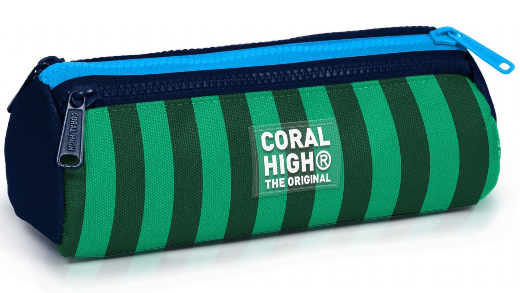 Coral High Erkek Çocuk Mavi Yeşil Çizgi Desenli Üç Gözlü Okul Kalem Çantası 31011