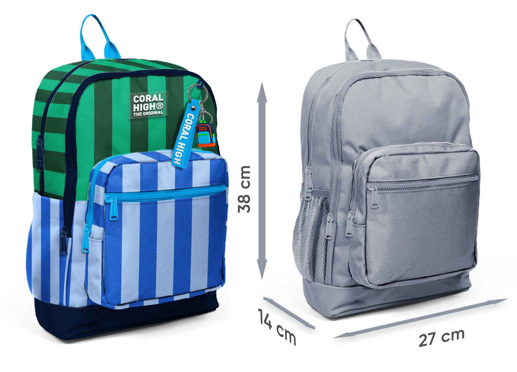 Coral High Erkek Çocuk Mavi Yeşil Çizgi Desenli İlkokul Sırt Çantası (Dört Bölme) 33211