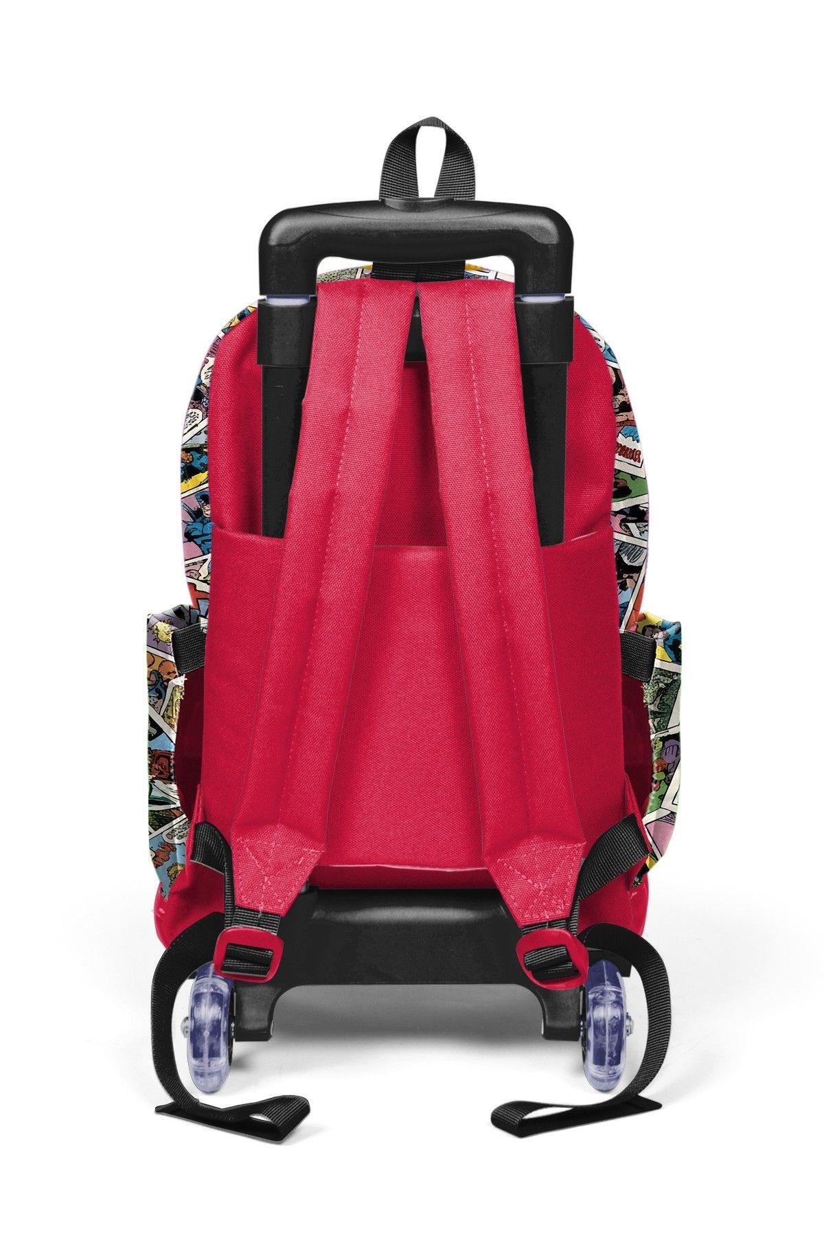 Coral High Erkek Çocuk Sarı Çizgi Roman Desenli Işıklı Tekerlekli Çekçek Okul Çantası - 34015