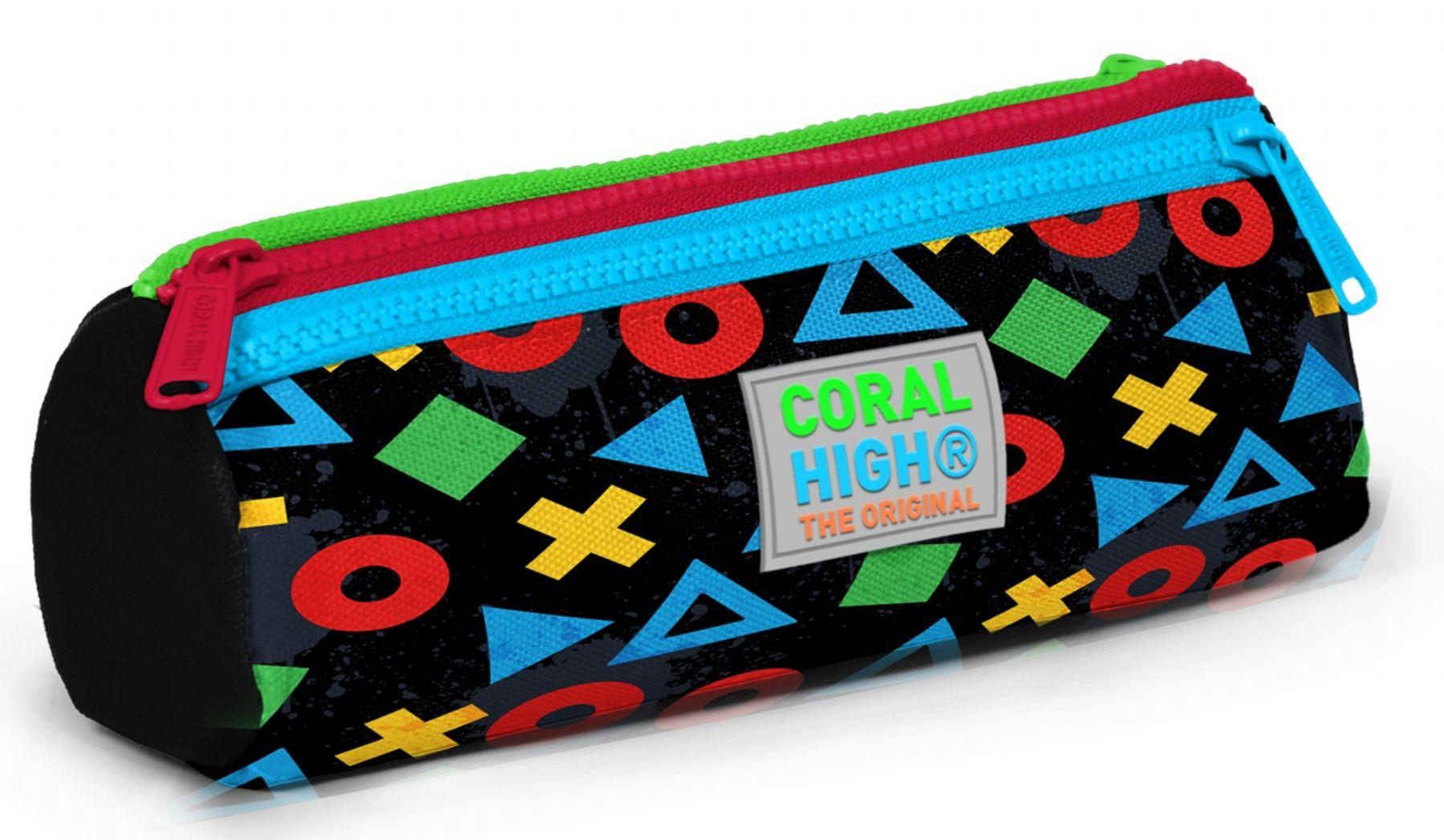 Coral High Erkek Çocuk Siyah Çok Renkli Lets Play Baskılı Üç Gözlü Okul Kalem Çantası 31014
