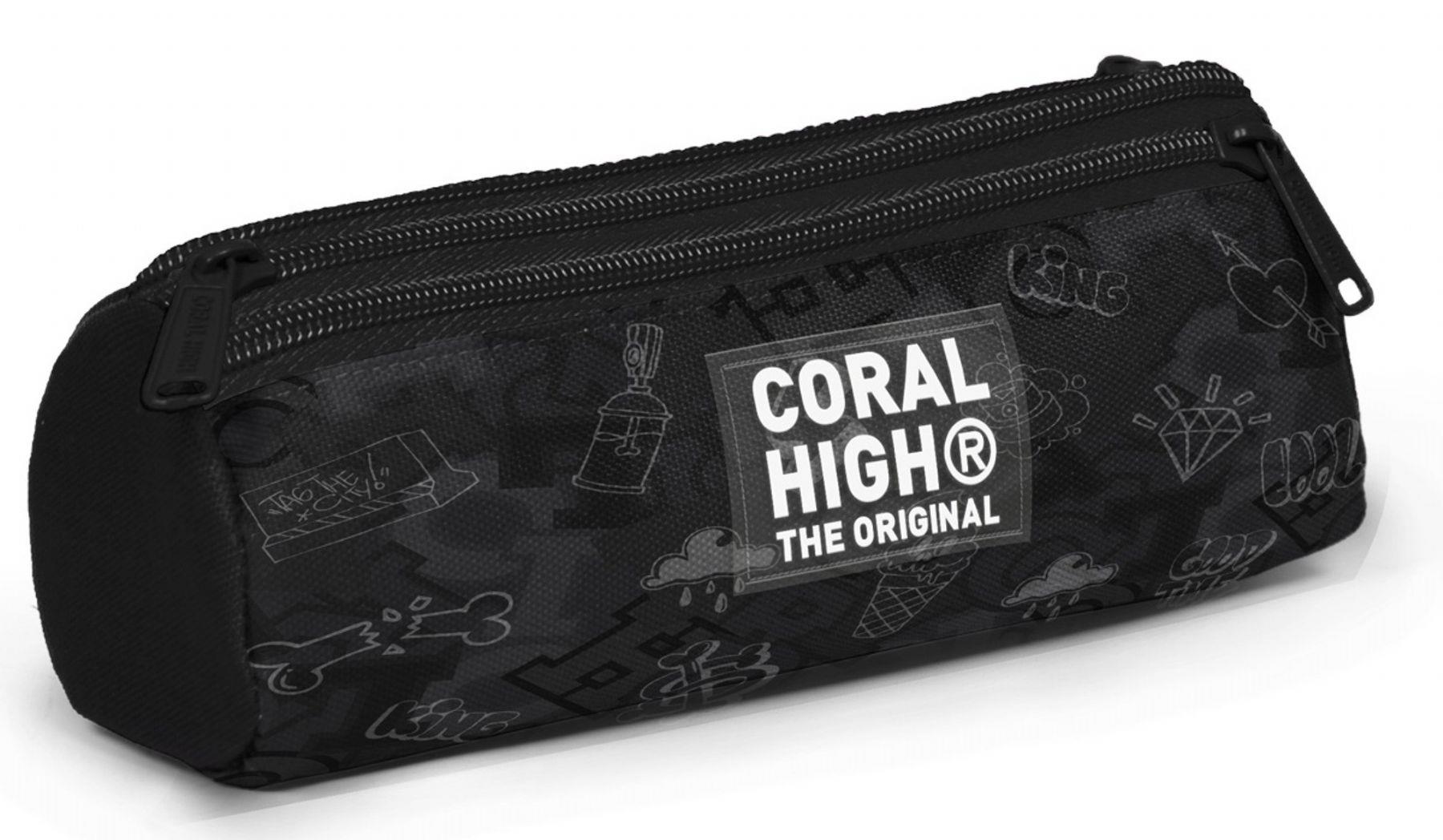 Coral High Erkek Çocuk Siyah Çok Renkli Love Baskılı Üç Gözlü Okul Kalem Çantası 31030
