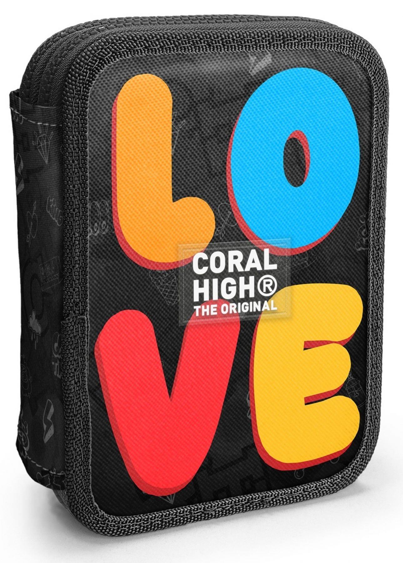 Coral High Erkek Çocuk Siyah Çok Renkli Love Baskılı Katlı Organizer Kalemlik (Kalem Kutusu) 31109