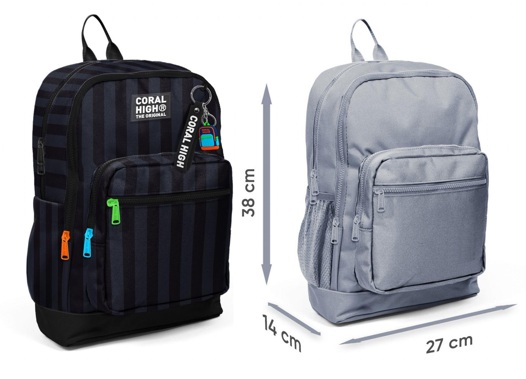Coral High Erkek Çocuk Siyah Gri Çizgi Desenli İlkokul Sırt Çantası (Dört Bölme) 33218