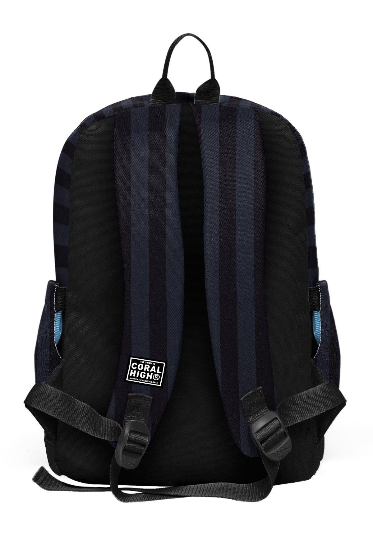 Coral High Erkek Çocuk Siyah Gri Çizgi Desenli İlkokul Sırt Çantası (Dört Bölme) 33218
