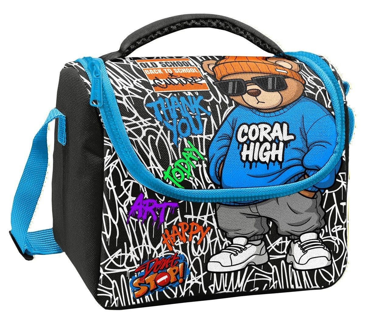 Coral High Erkek Çocuk Siyah Mavi Grafiti Ayıcık Baskılı Isı Yalıtımlı Beslenme Çantası 37150