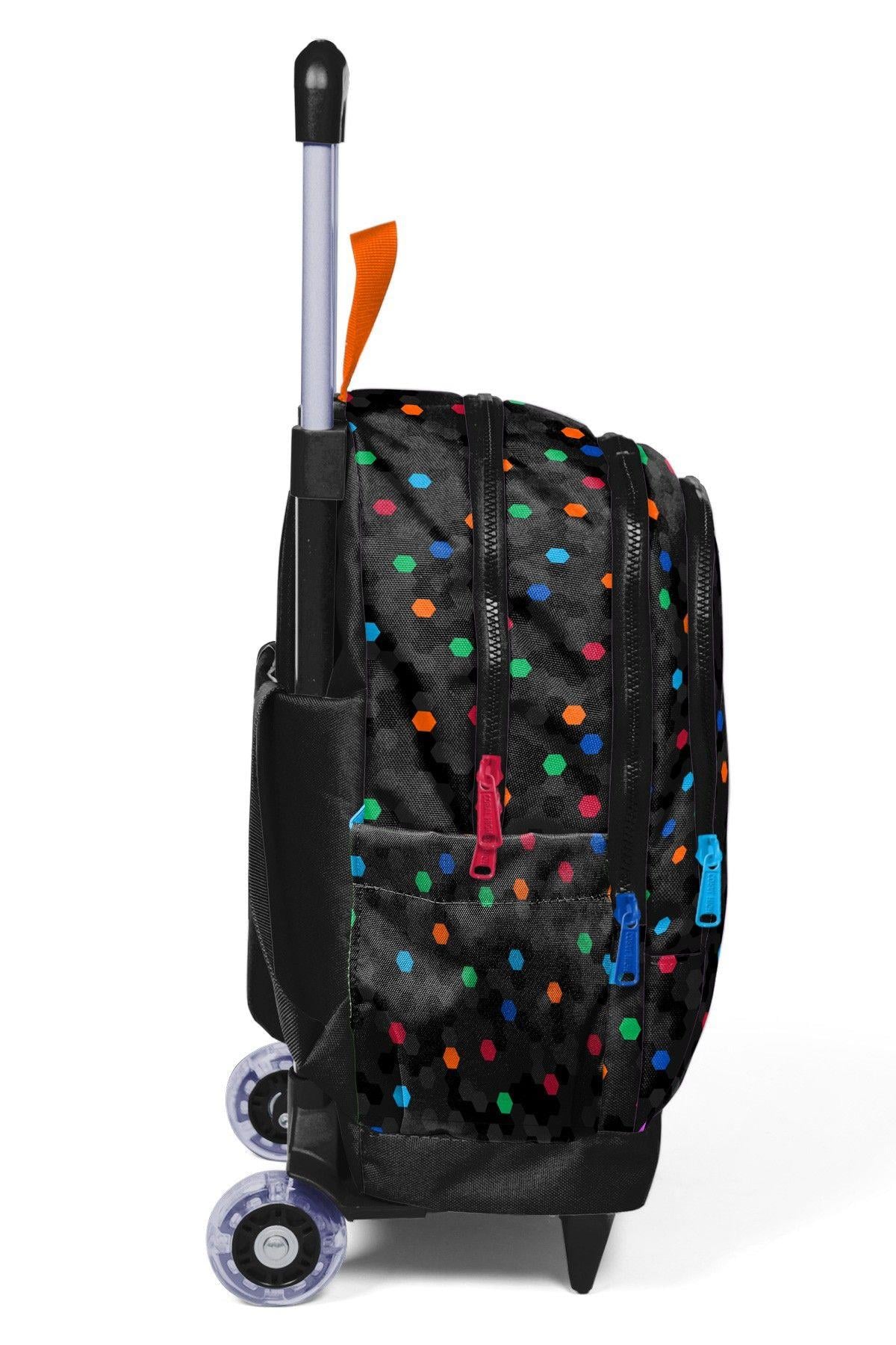 Coral High Erkek Çocuk Siyah Petek Desenli Işıklı Tekerlekli Çekçek Okul Çantası - 34010