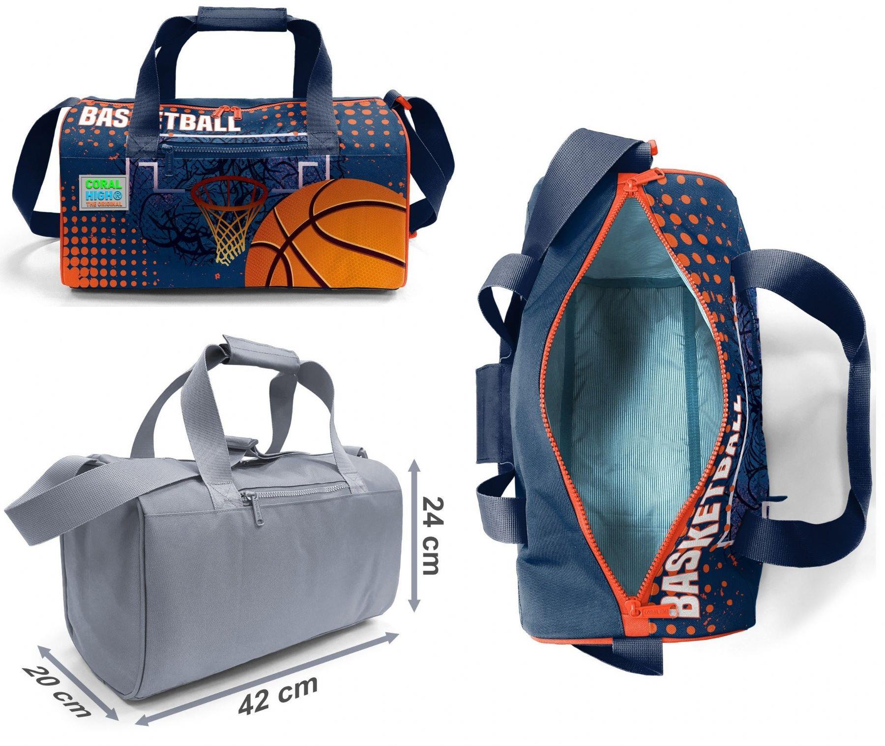 Coral High Erkek Çocuk Siyah Turuncu Basketbol Desenli Çocuk Valizi ve Seyahat/Spor Çantası Seti