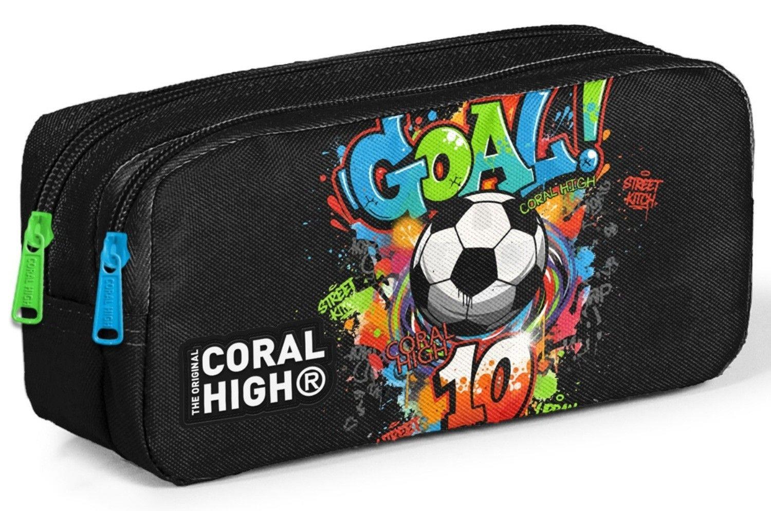 Coral High Erkek Çocuk Siyah Yeşil Goal Baskılı İki Bölmeli Kalem Çantası/Kalemlik 31053