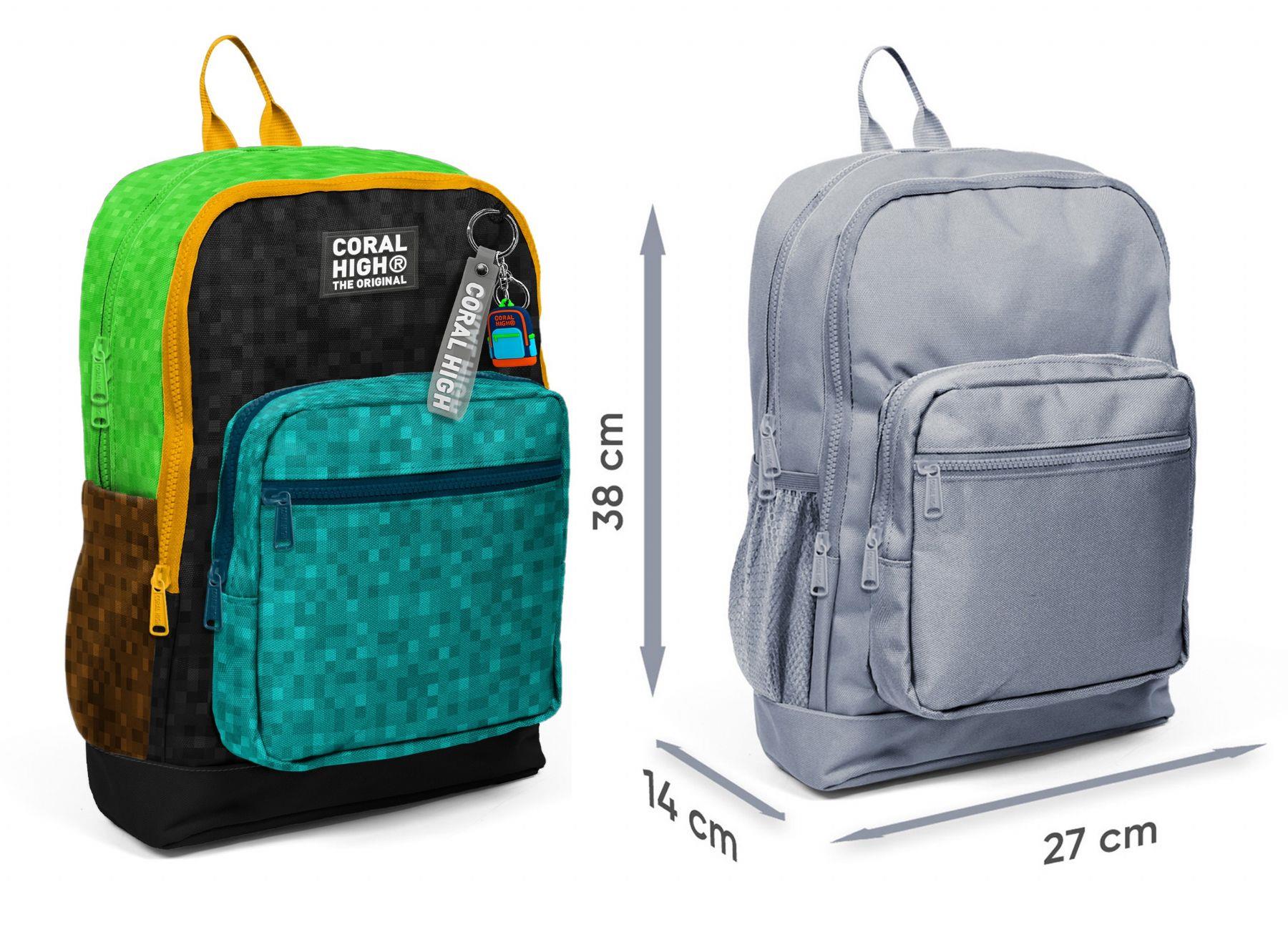 Coral High Erkek Çocuk Siyah Yeşil Kahverengi Craft Desenli İlkokul Sırt Çantası (Dört Bölme) 33216