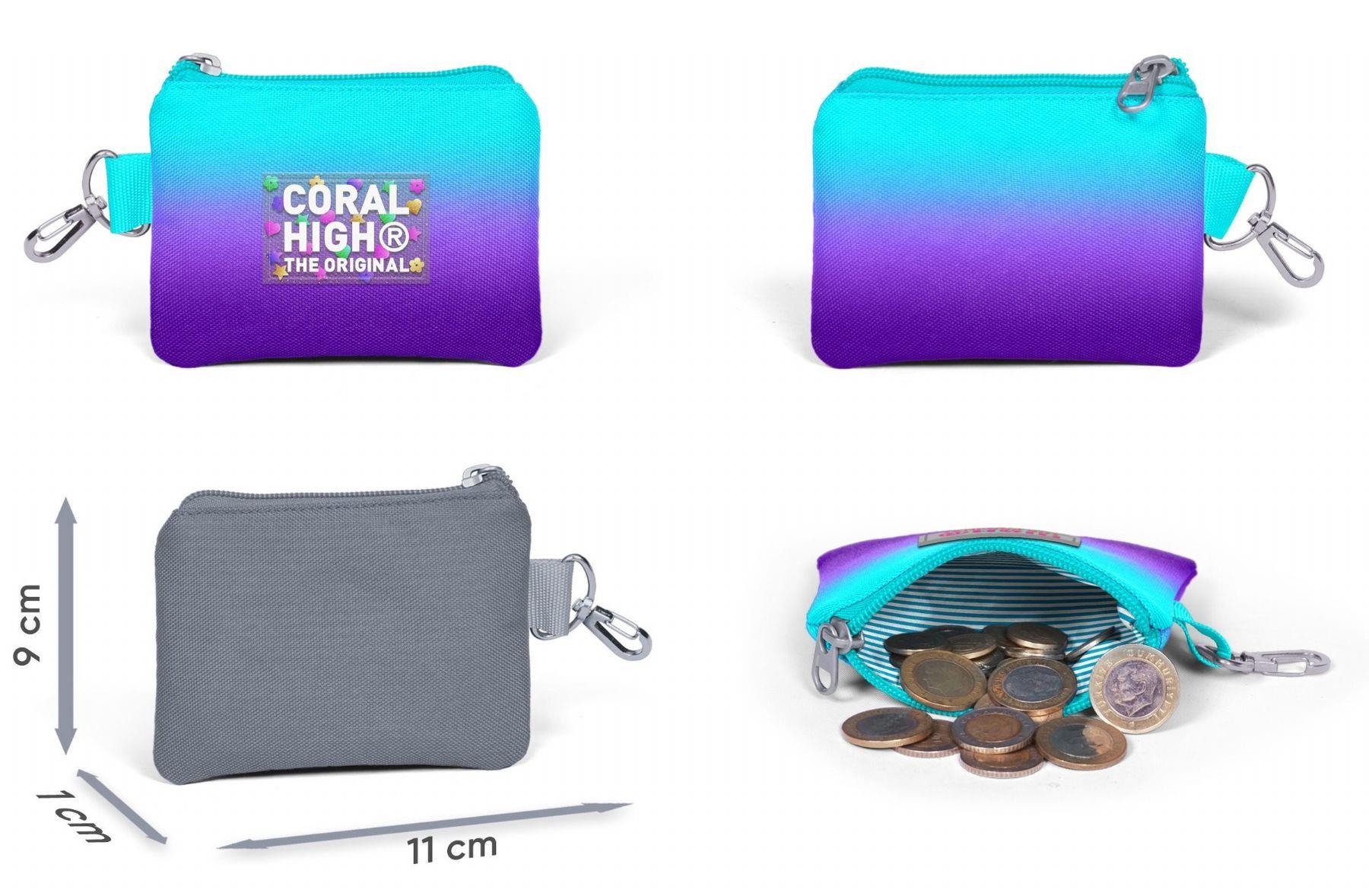 Coral High Erkek Çocuk Turkuaz Mor Renk Geçişli Desenli Beşli İlkokul Okul Çanta Seti