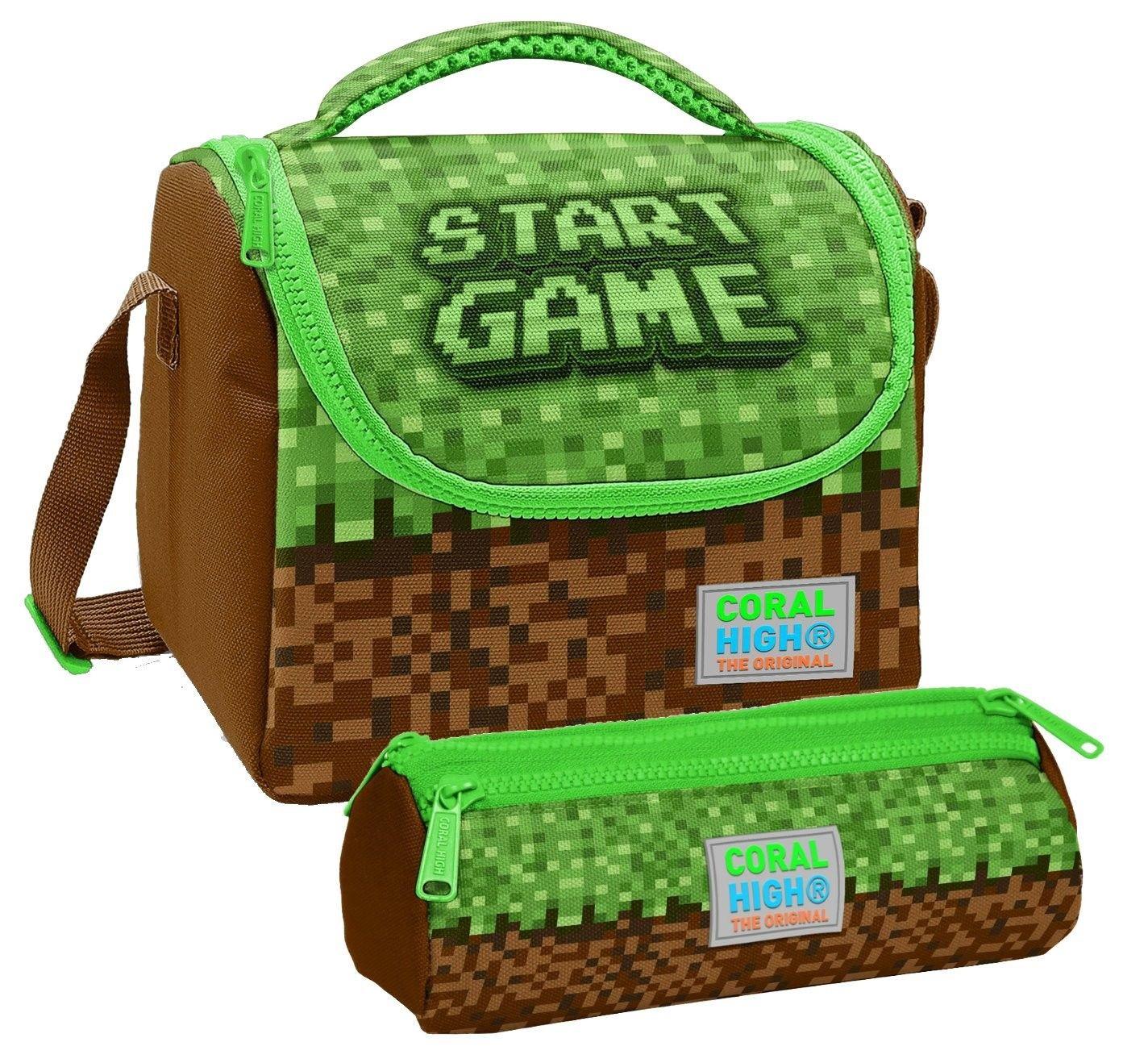 Coral High Erkek Çocuk Yeşil Kahverengi Craft Thermo Beslenme Çantası ve Üç Bölmeli Kalemlik Seti