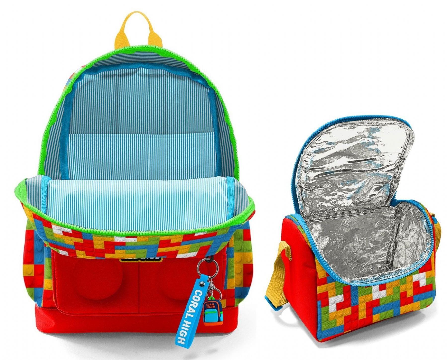 Coral High Erkek Çocuklar İçin Dayanıklı İkili İlk Okul Çanta Seti  - Kırmızı Yapı Blokları