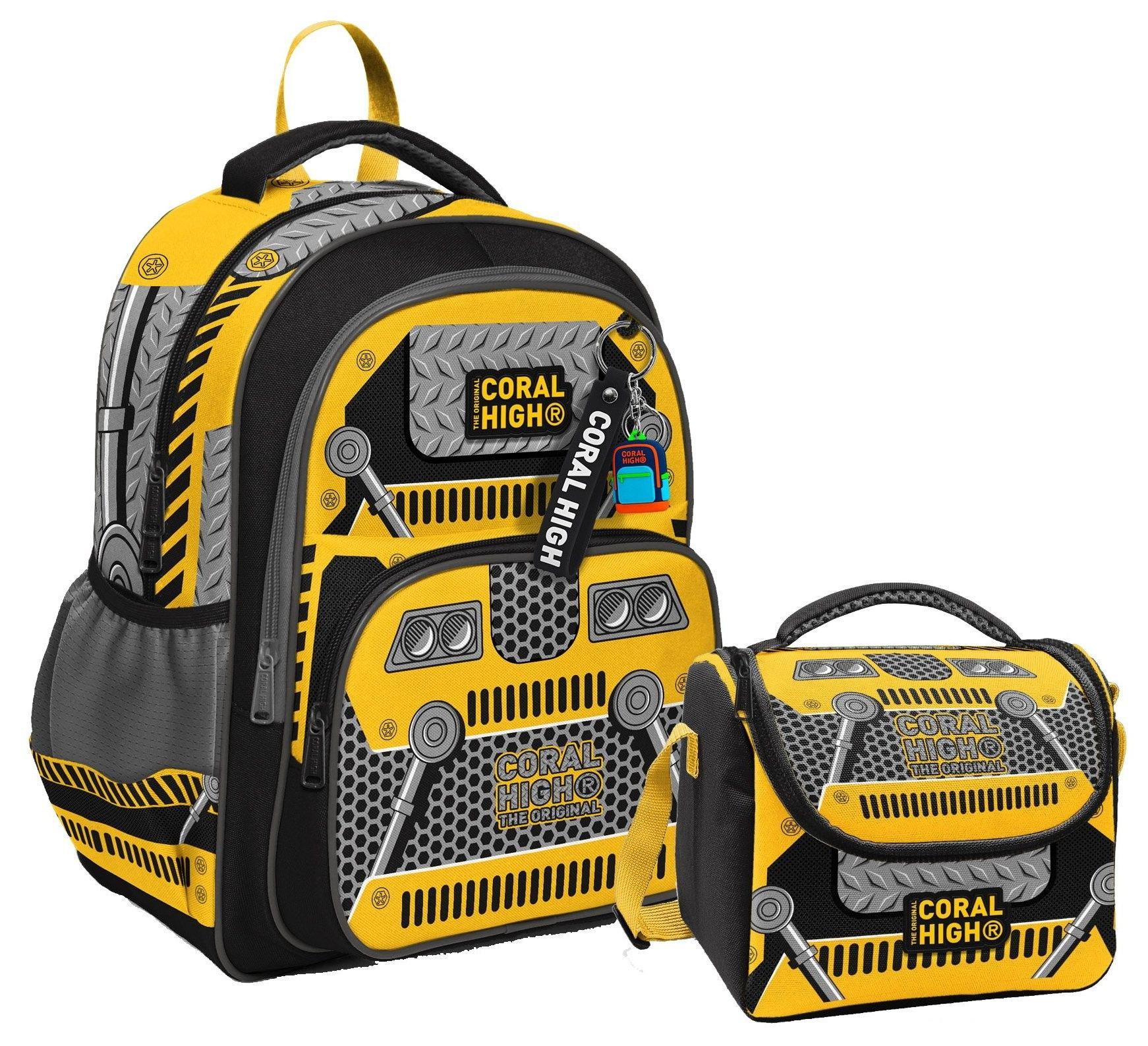 Coral High Erkek Çocuklara Özel İlkokul Çantası ve Beslenme Çantası Takım - Siyah Sarı Robot