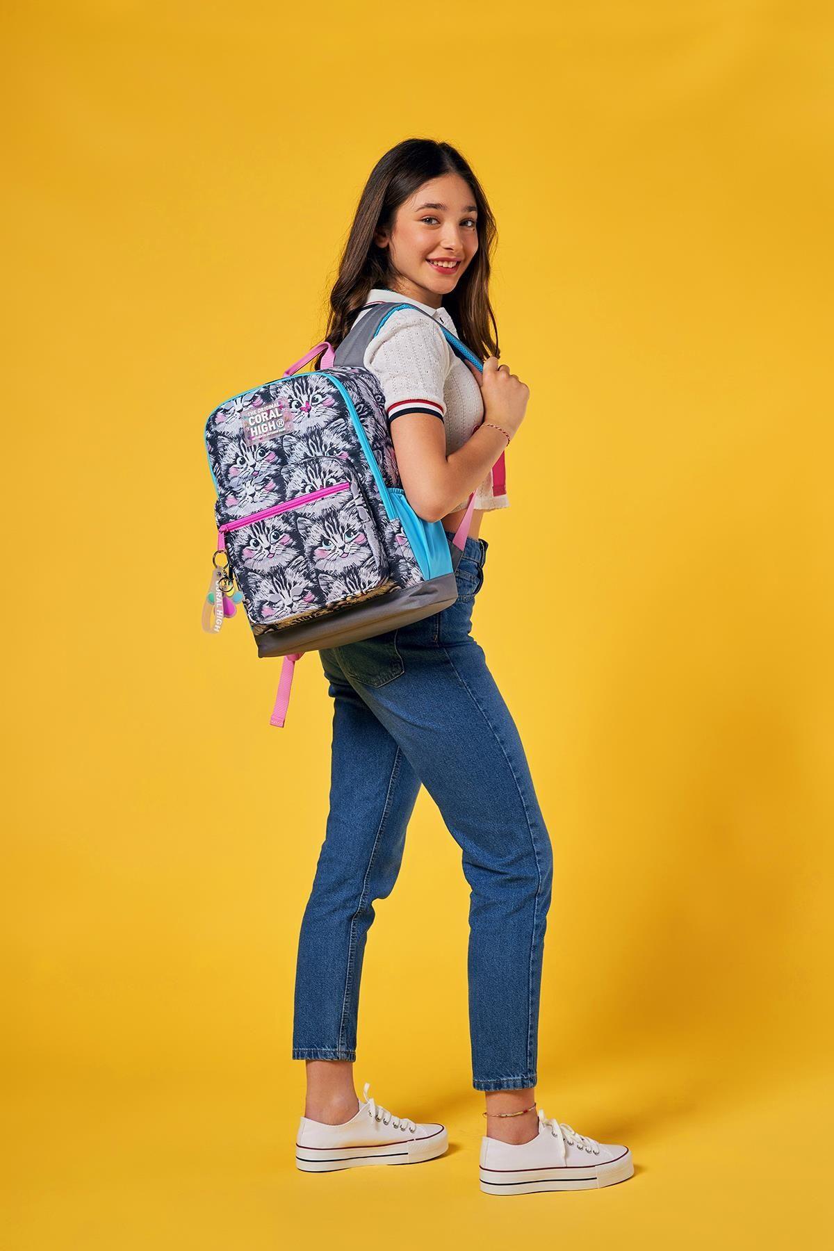 Coral High Gri Kedi 3'lü Okul Çanta Seti SET0123638