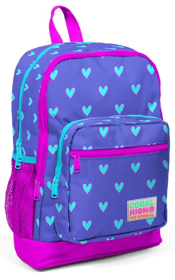 Coral High İlkokul Sırt Çantası ve Kalemlik Seti - Mavi Kalp - Kız Çocuk