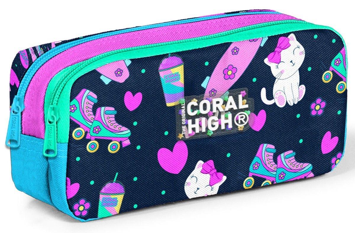 Coral High İlkokul Sırt Çantası ve Kalemlik Seti - Kız Çocuk - Lacivert Pembe Kedili