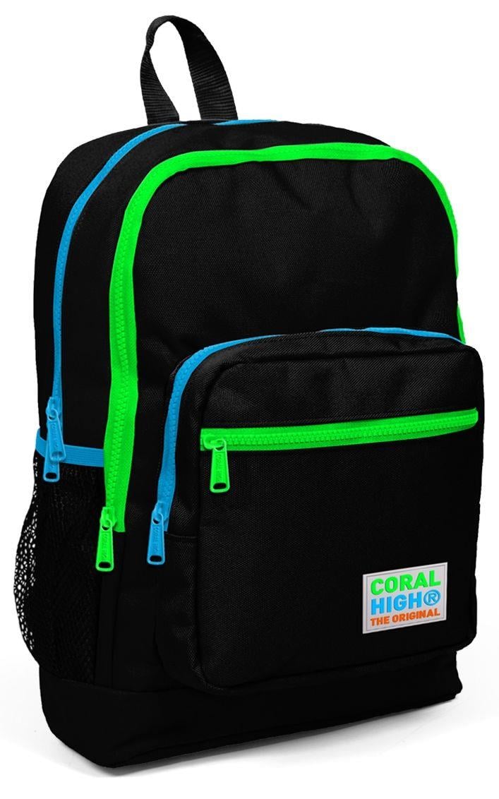 Coral High İlkokul Sırt Çantası ve Kalemlik Seti - Siyah Yeşil-Mavi Fermuarlı