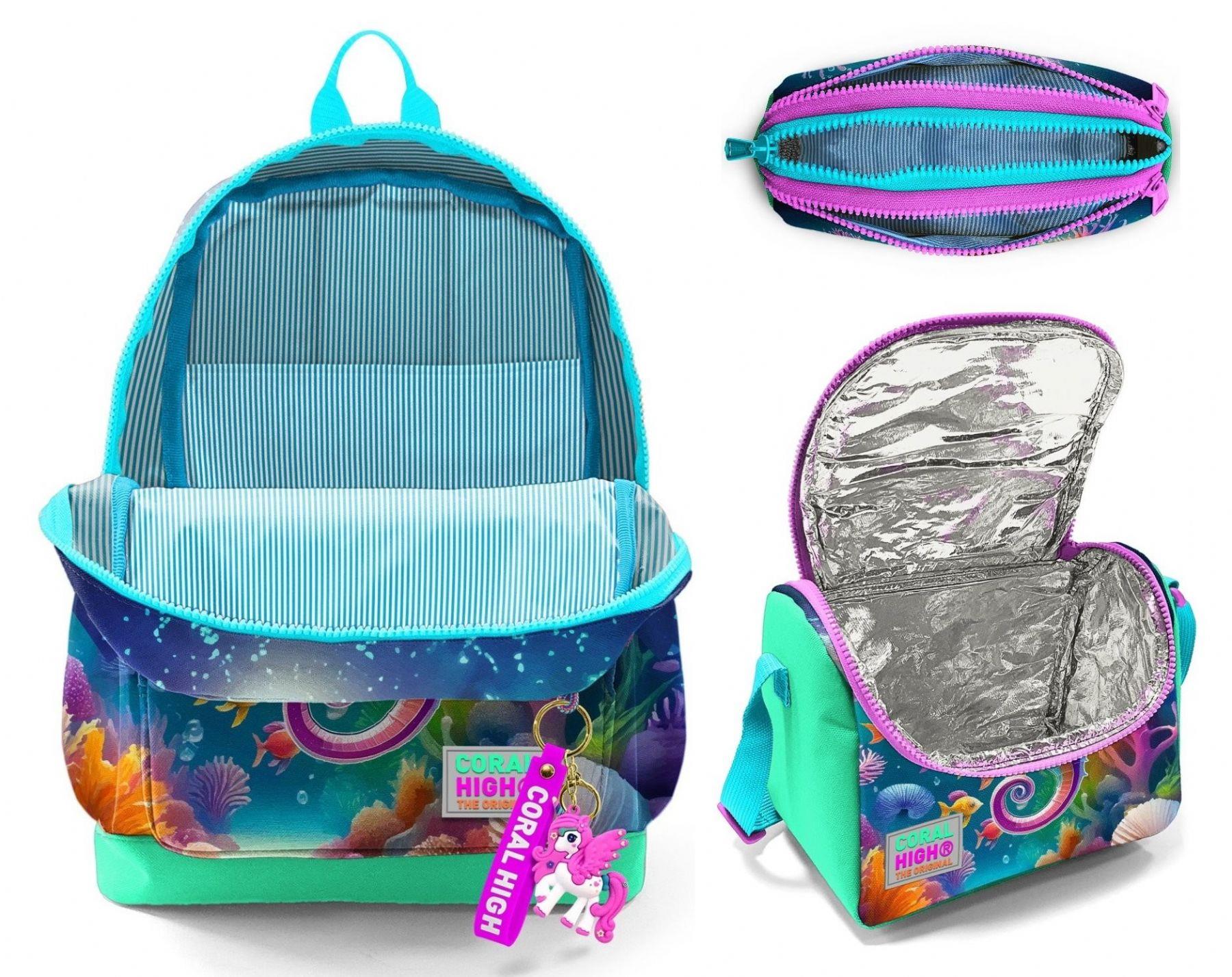 Coral High İlkokul Üçlü Okul Başlangıç Çanta Seti - Su Yeşili Denizatı, Kız Çocuk